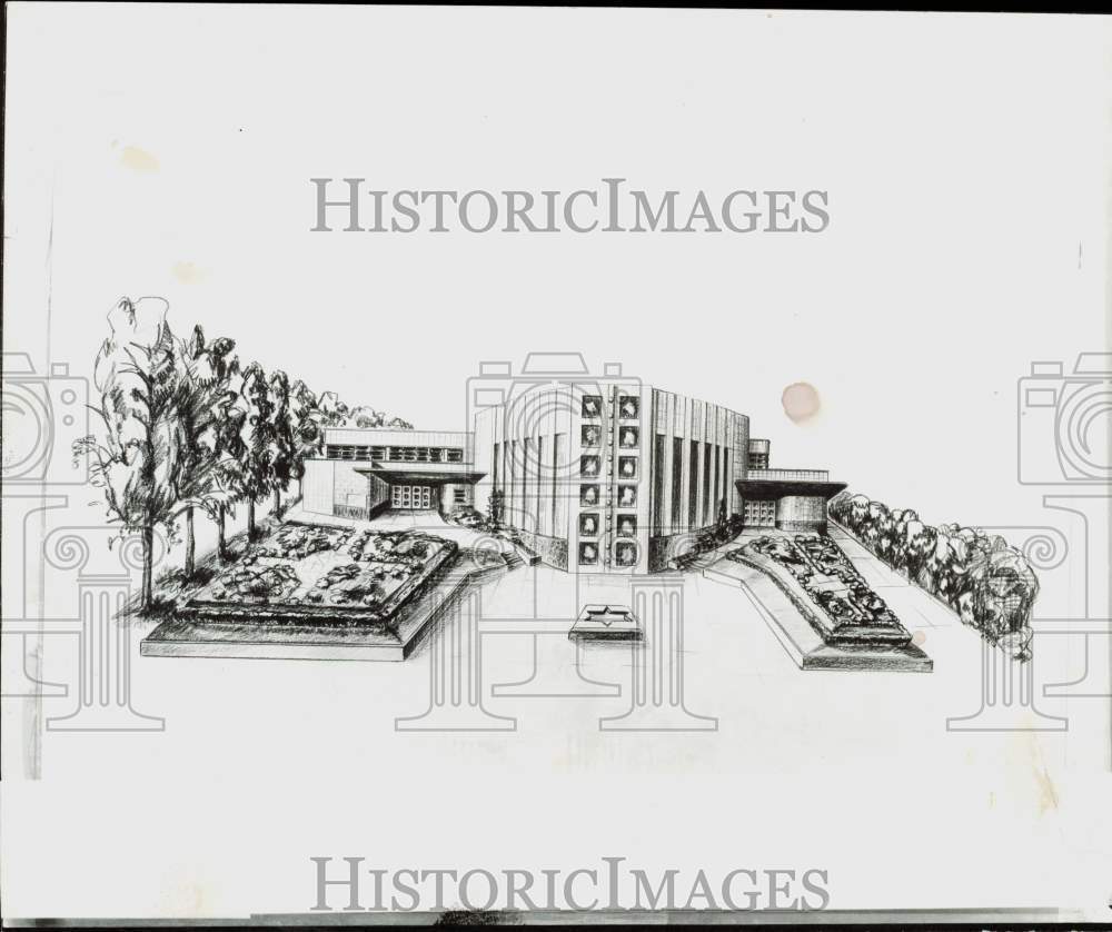 1953 Press Photo Artist\'s sketch of proposed New Taylor Road synagogue