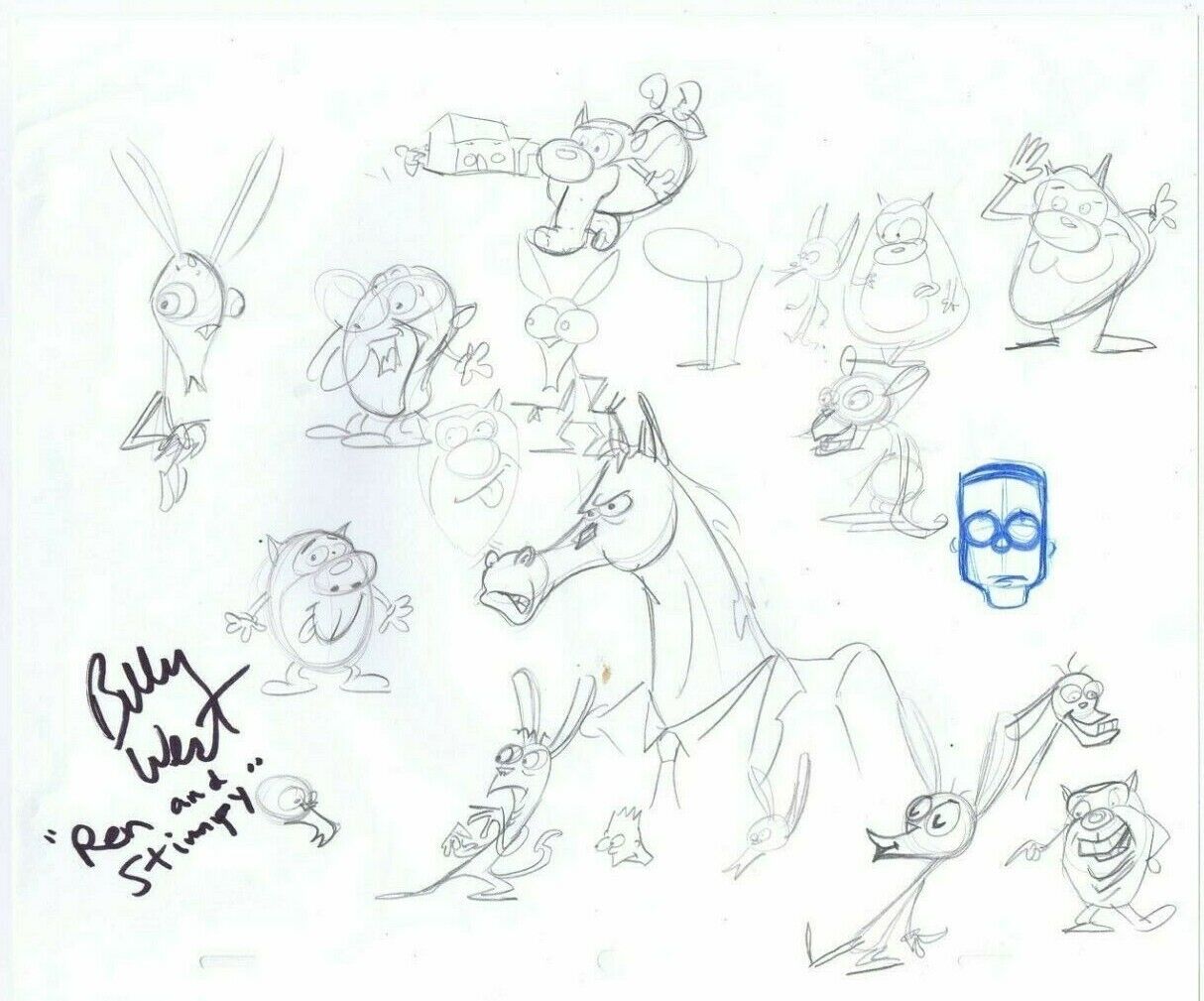 Ren & Stimpy Original Penciled Animation Art Signed w/COA Billy West Rough Comps