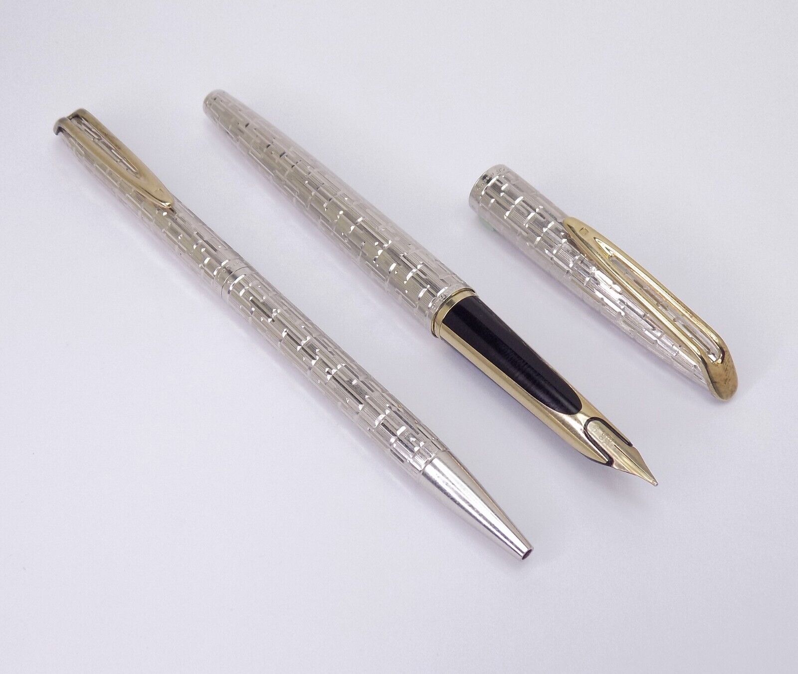 Waterman C\\F Crocodile Gold Trim Ballpoint Pen & Fountain Pen - ST Silver