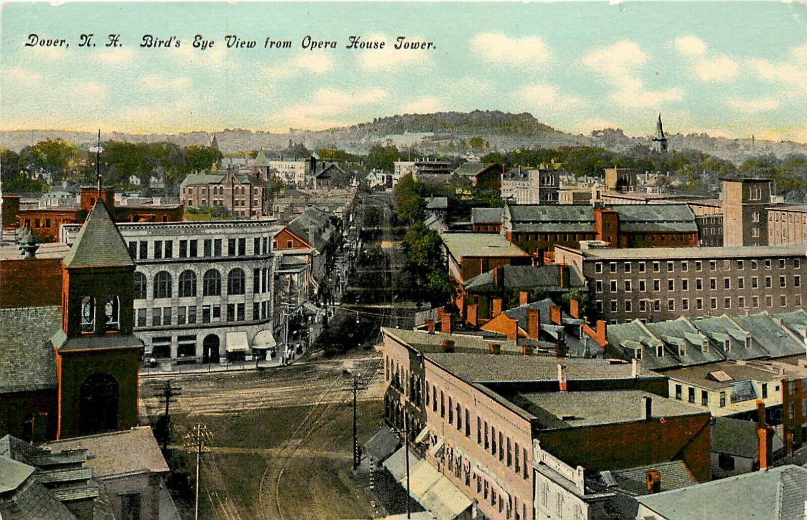 c1910 Postcard; Dover NH Birdseye Town View from Opera House, Unposted
