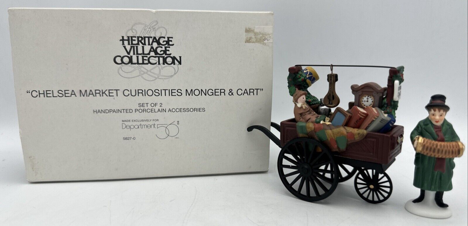 Department 56 Chelsea Market Curiosities Monger & Cart #5827-0 Vintage Set of 2