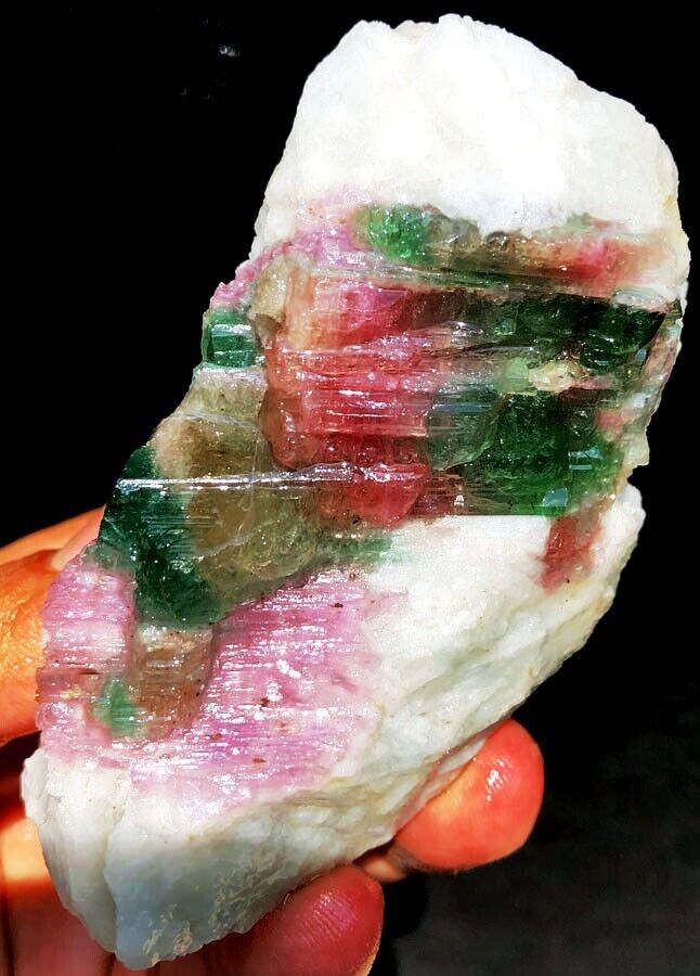 326g Natural Excellent Watermelon Color Tourmaline Ice Crystal Specimen ia3055a