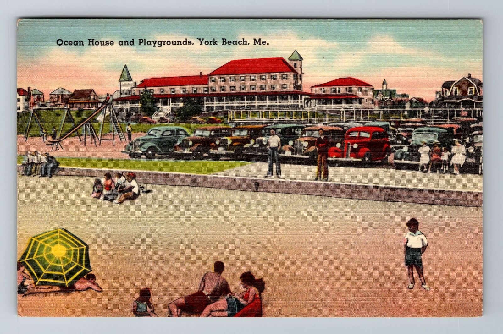 York Beach ME-Maine, Ocean House And Playgrounds, Vintage c1948 Postcard