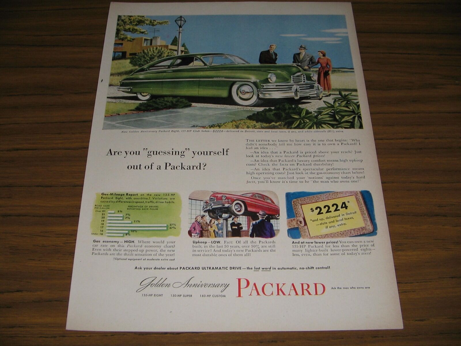 1949 Print Ad Packard Eight Golden Anniversary 135 HP Club Sedan 