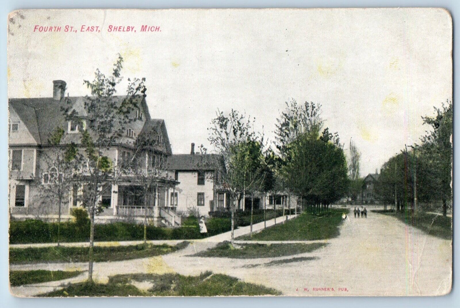 Shelby Michigan MI Postcard Fourth Street East Scene Road Building 1910 Vintage