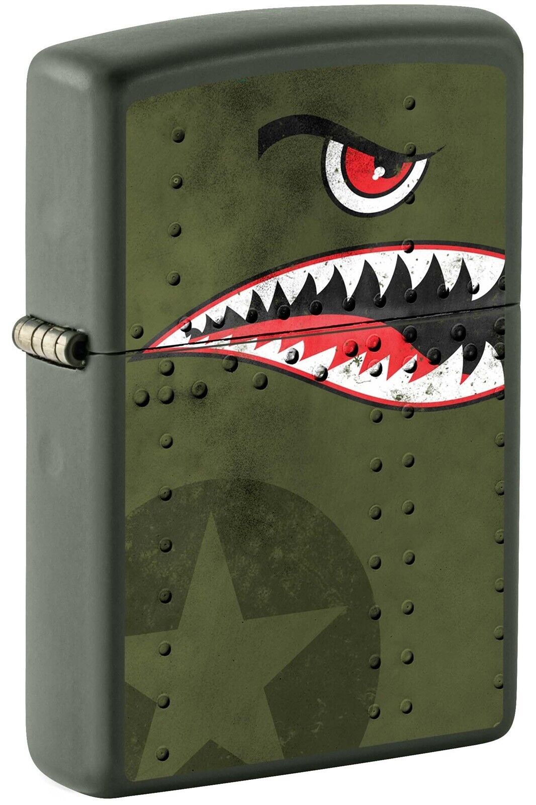 Zippo Fighter Plane Nose Art, Shark Teeth Lighter, Green Matte NEW IN BOX