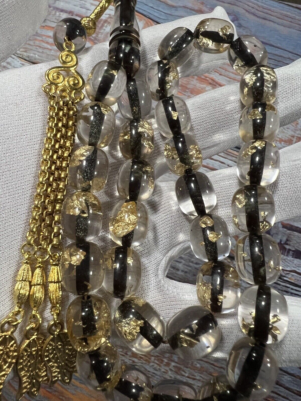 Prayer Beads Synthetic Acrylic - Cast Rosary With Gold Leafs سبحة جام طيارة كاست