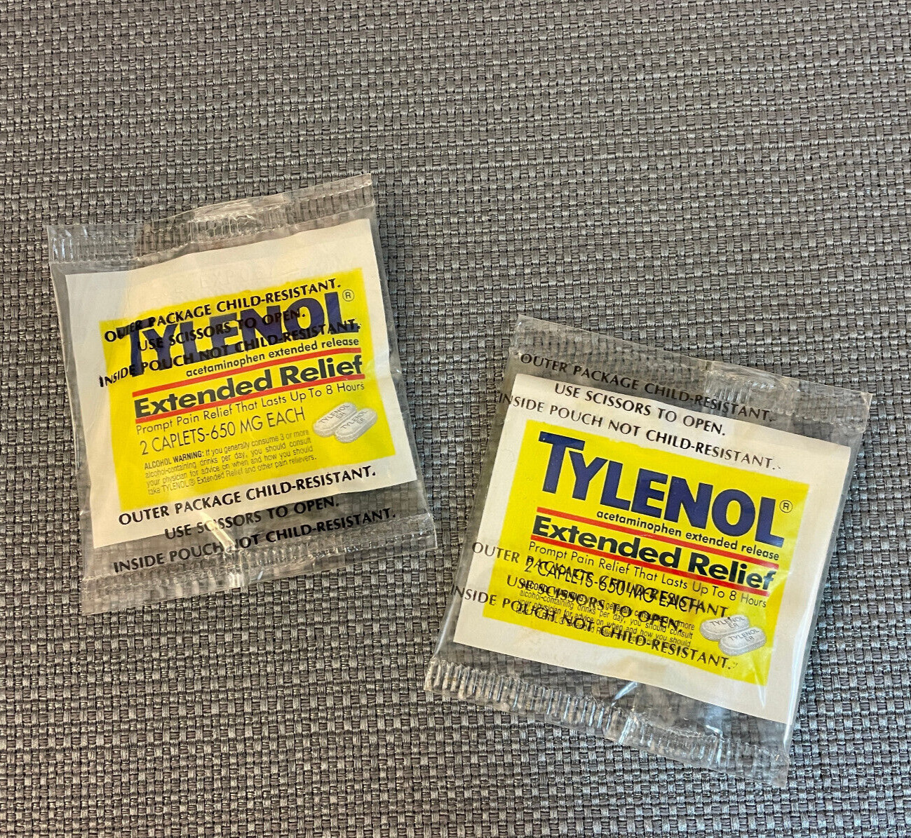 TYLENOL Extended Relief SAMPLE Packs PAIR Sealed NOS Vintage 1990s Advertising
