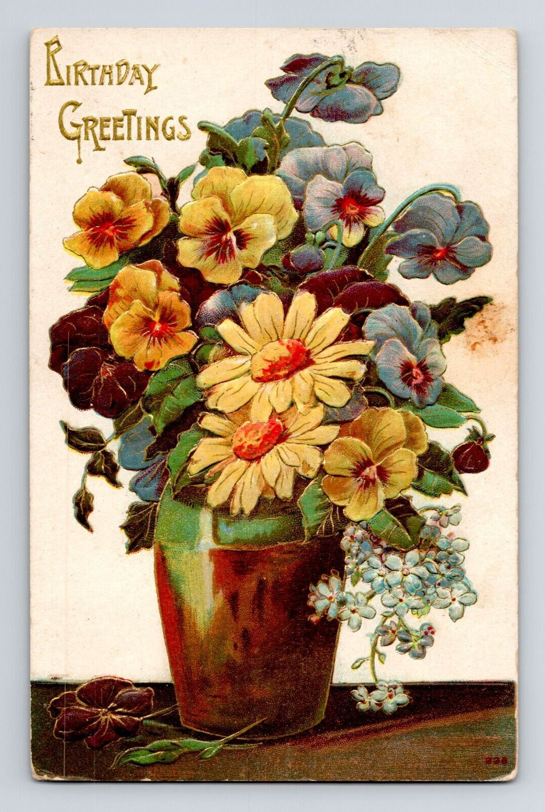 Antique Birthday Postcard Embossed Large Vase With Flowers Floral Posted 1912