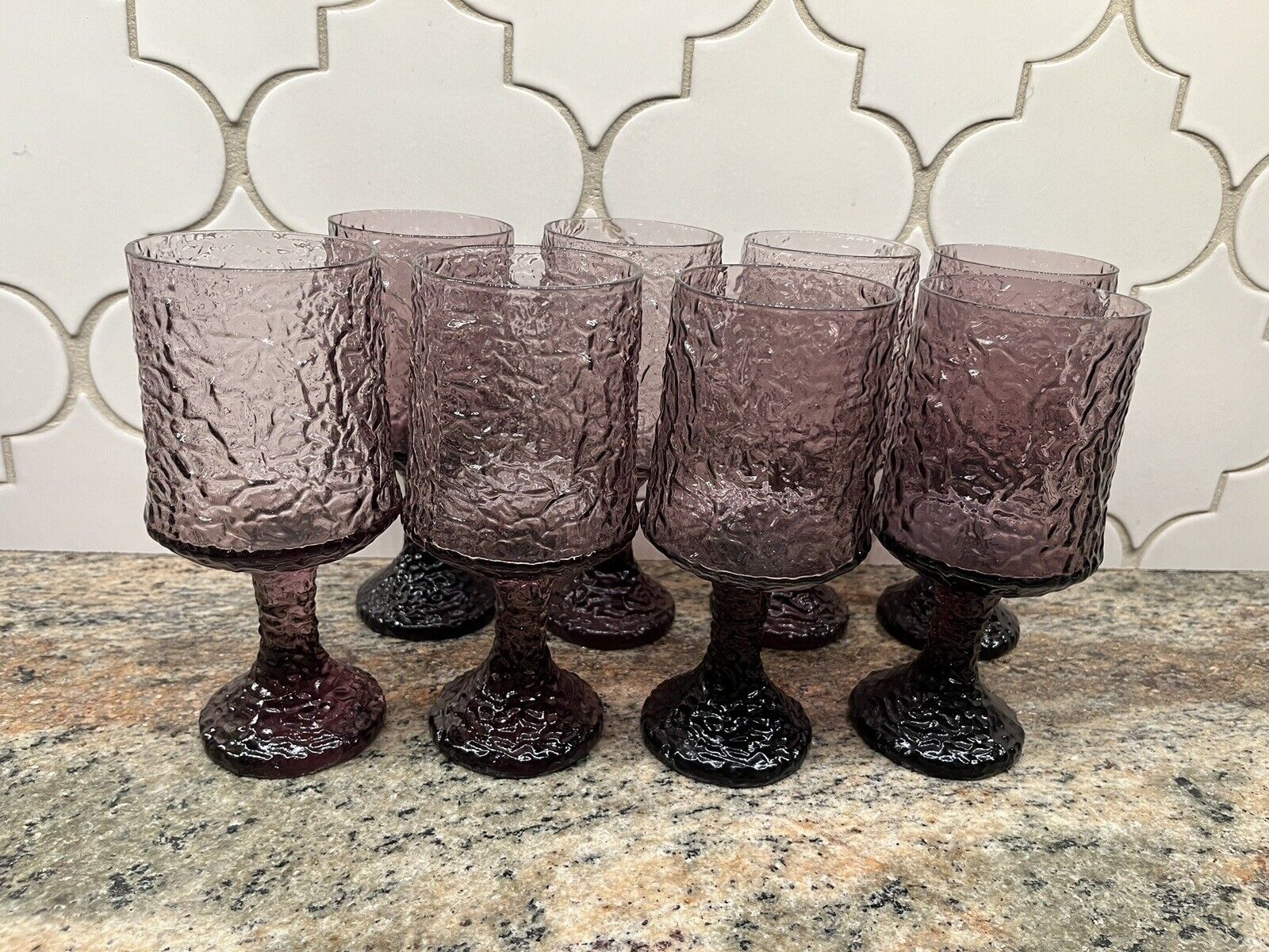 8 Vintage LENOX Hand Blown Purple/Lavender Crystal Impromptu Glasses/Goblets