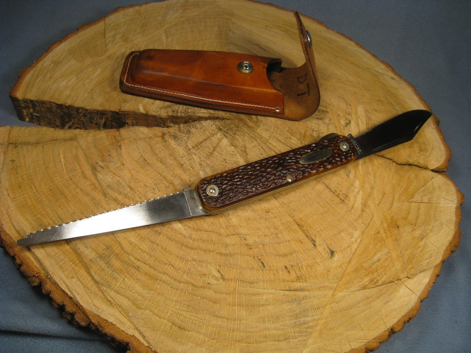 Rare VTG. 1950’s WESTERN USA Boulder CO. Ranger Large Folding Knife/Saw + Sheath
