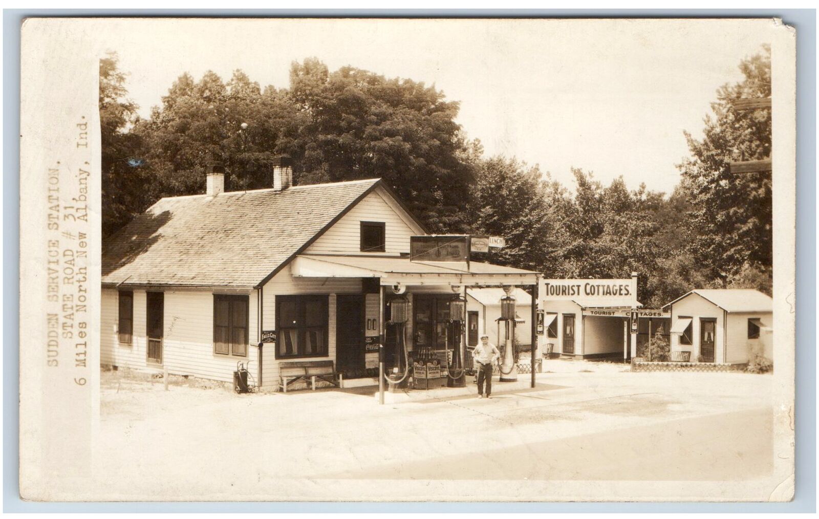 1931 NEW ALBANY, IN Postcard-  SUDDEN SERVICE STATION IND