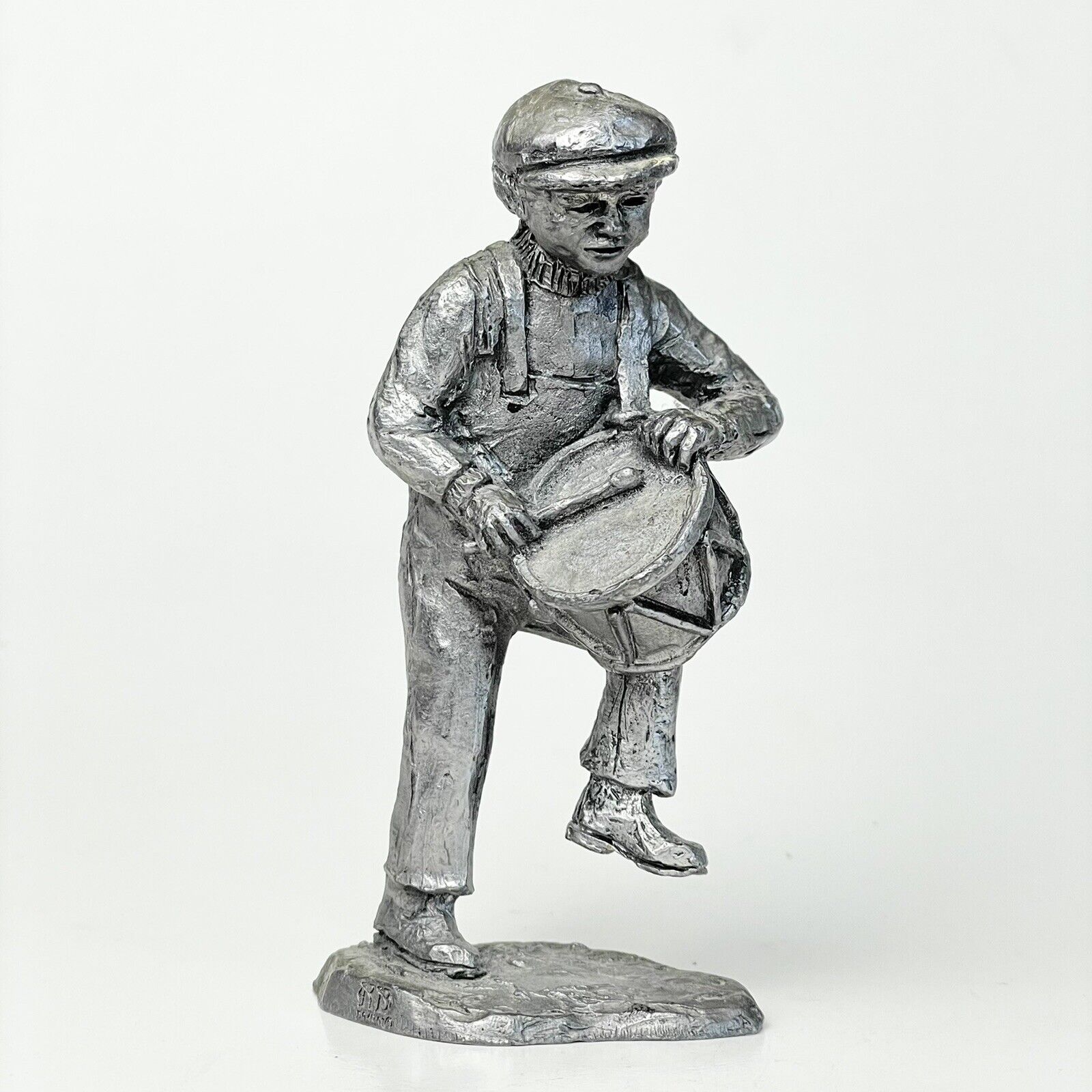 1980s’ Boy Playing Drum 4” Michael Ricker Pewter Figurine - Signed Rare Vintage 