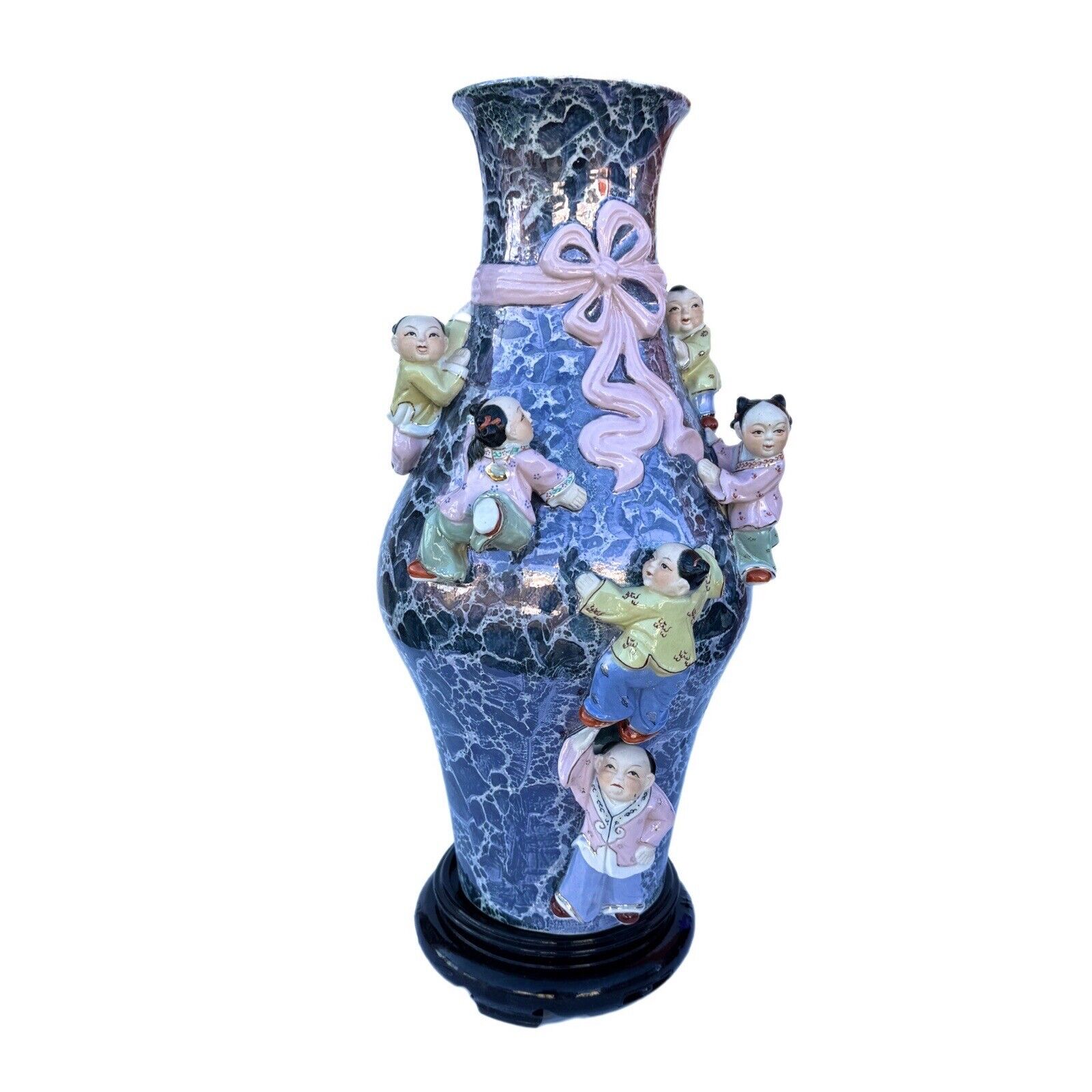 Chinese Traditional 7 Boys Fertility Vase, Ceramic hand painted 19”