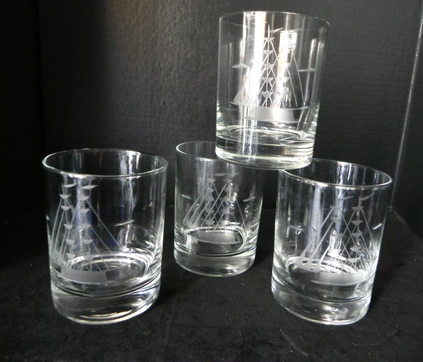 Engraved CLIPPER SHIP Set of 4 Double Old Fashion Glasses