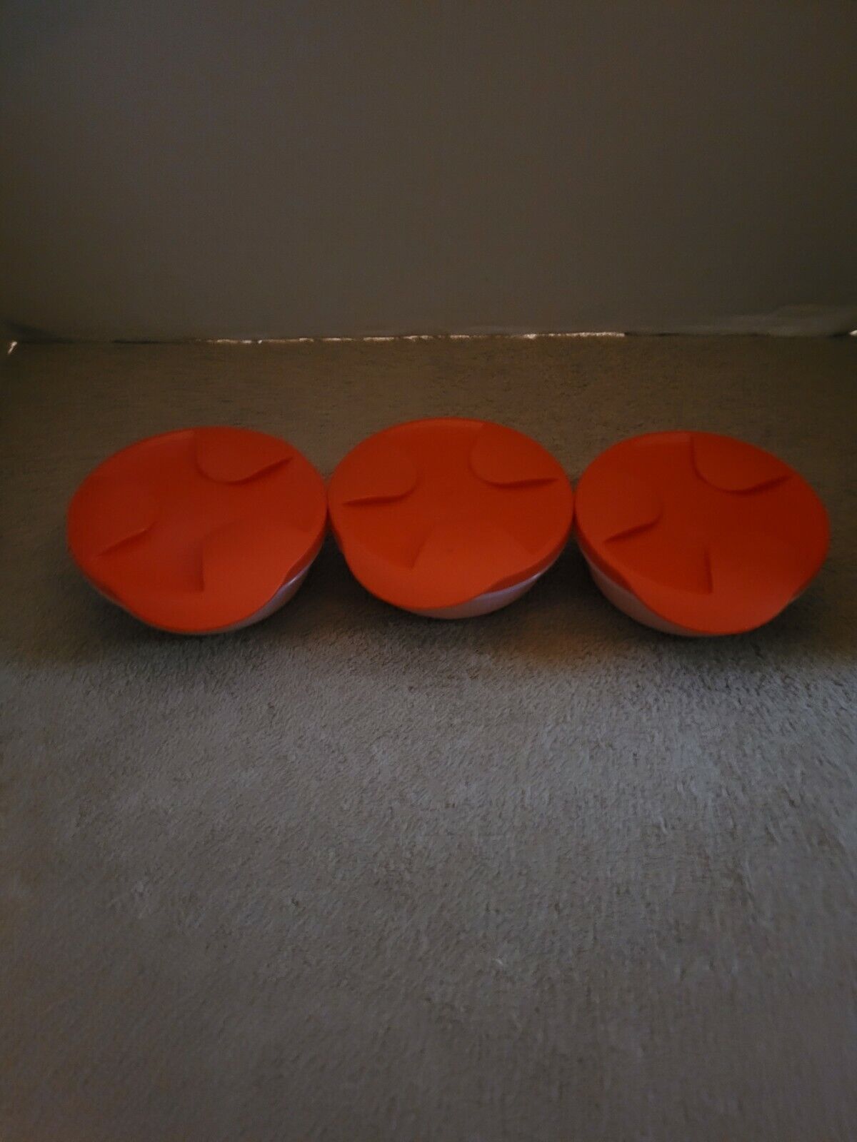 3 Tupperware Modular Bowls #2208 with Red #5419 Interlocking Seals 10 oz.