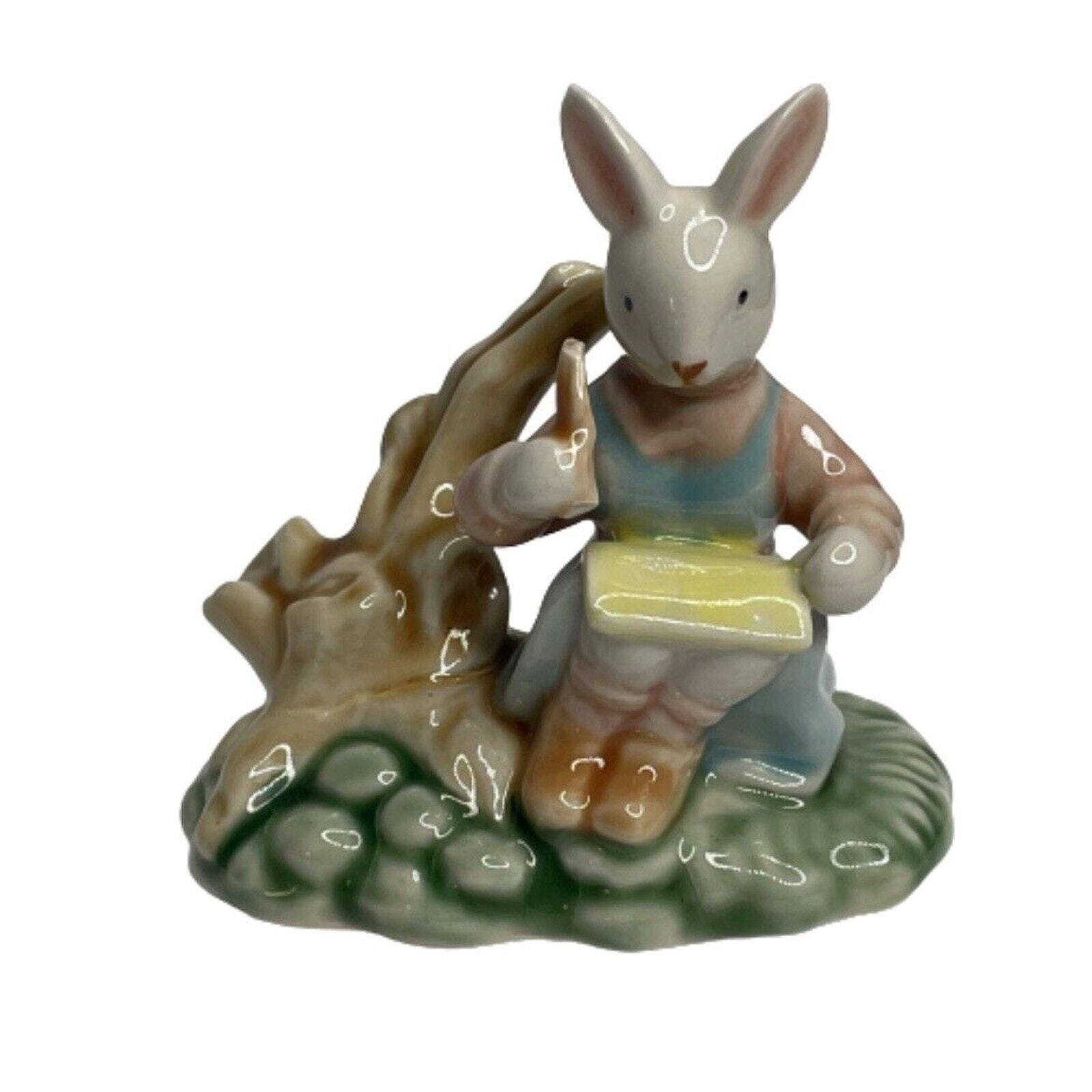 Vintage Albert Kessler Porcelain Rabbit Sitting By Tree Figurine 3” Tall FLAW