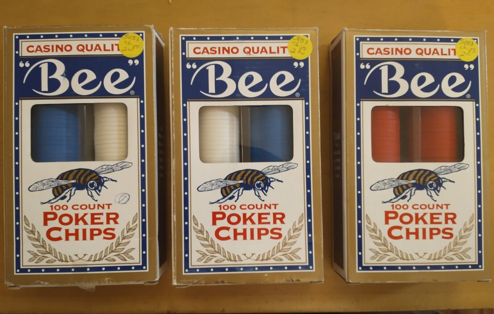 Bee premium casino quality poker chips lot of 3 (three) 100-Count boxes