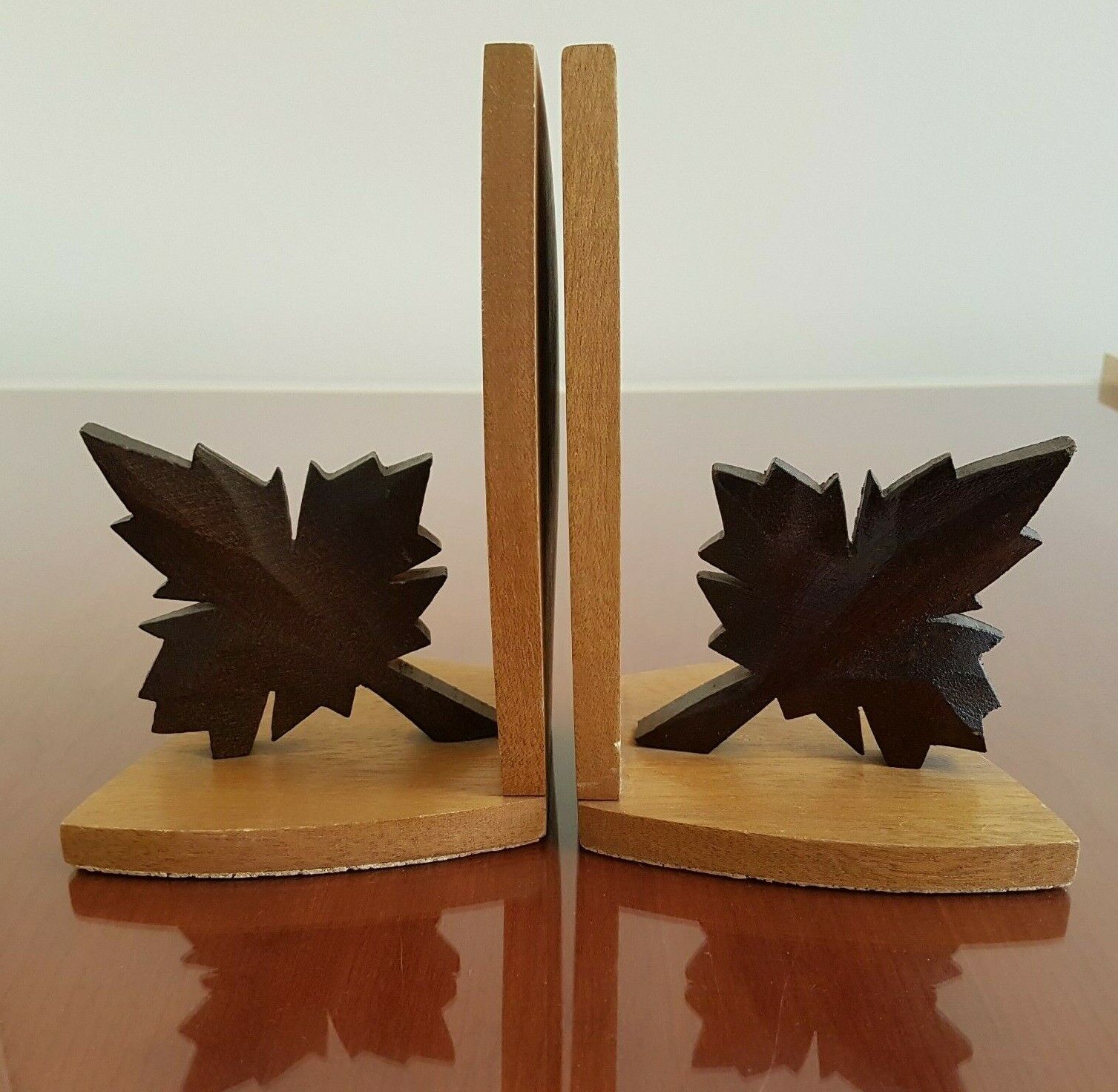 Canadian Maple Leaf Bookends Canada Small Handmade Wooden Vintage