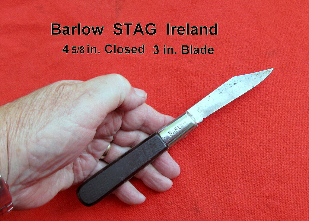 BARLOW Stag Pocket Knife  Ireland  Saw Cut Handle  4 5/8' Closed  3' Blade Used