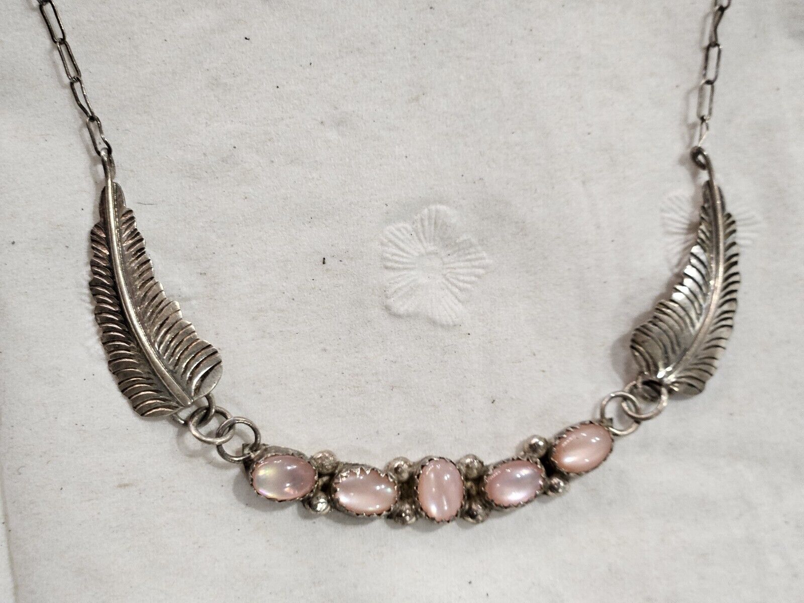 Navajo Indian Artist Signed Wings with Rosequartz Necklace