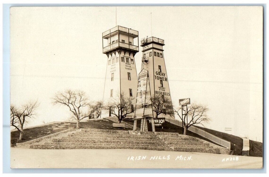 c1940's Gray Tower View Irish Hills Michigan MI RPPC Photo Unposted Postcard