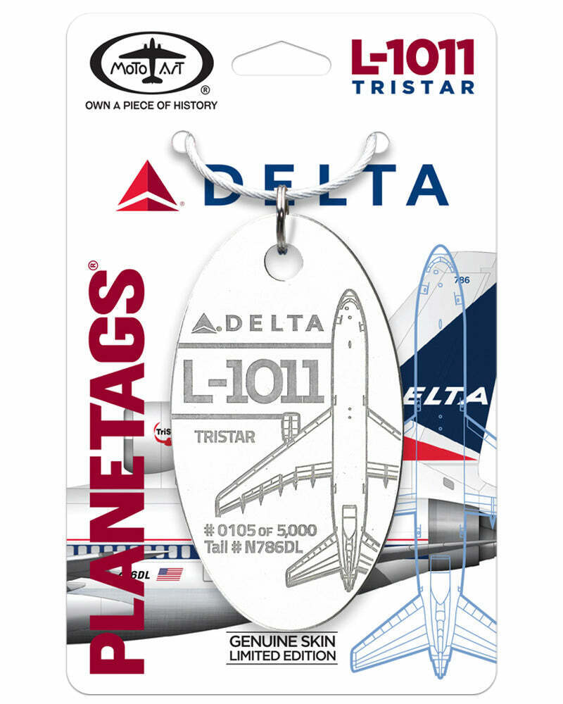 Delta Airlines Lockheed L-1011 Widget Tail #N786DL Aluminum Plane Skin Bag Tag