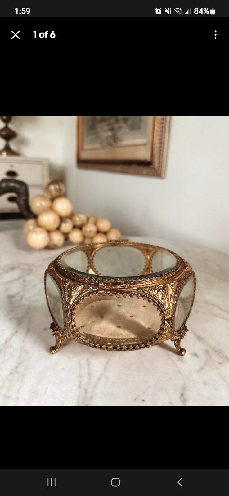 vintage beveled glass ormolu jewelry trinket box