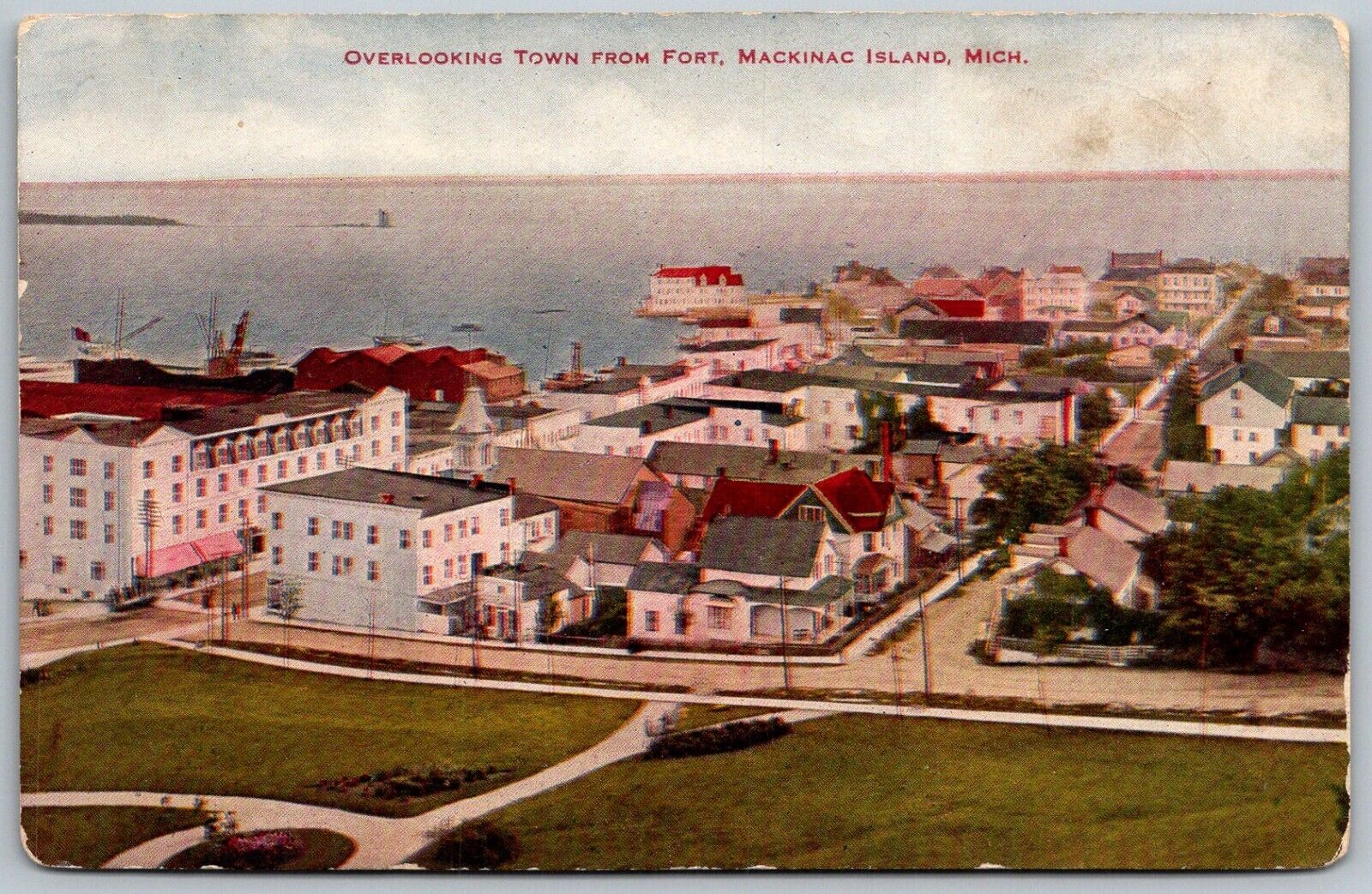 Mackinac Island Michigan c1910 Postcard Overlooking Town From Fort