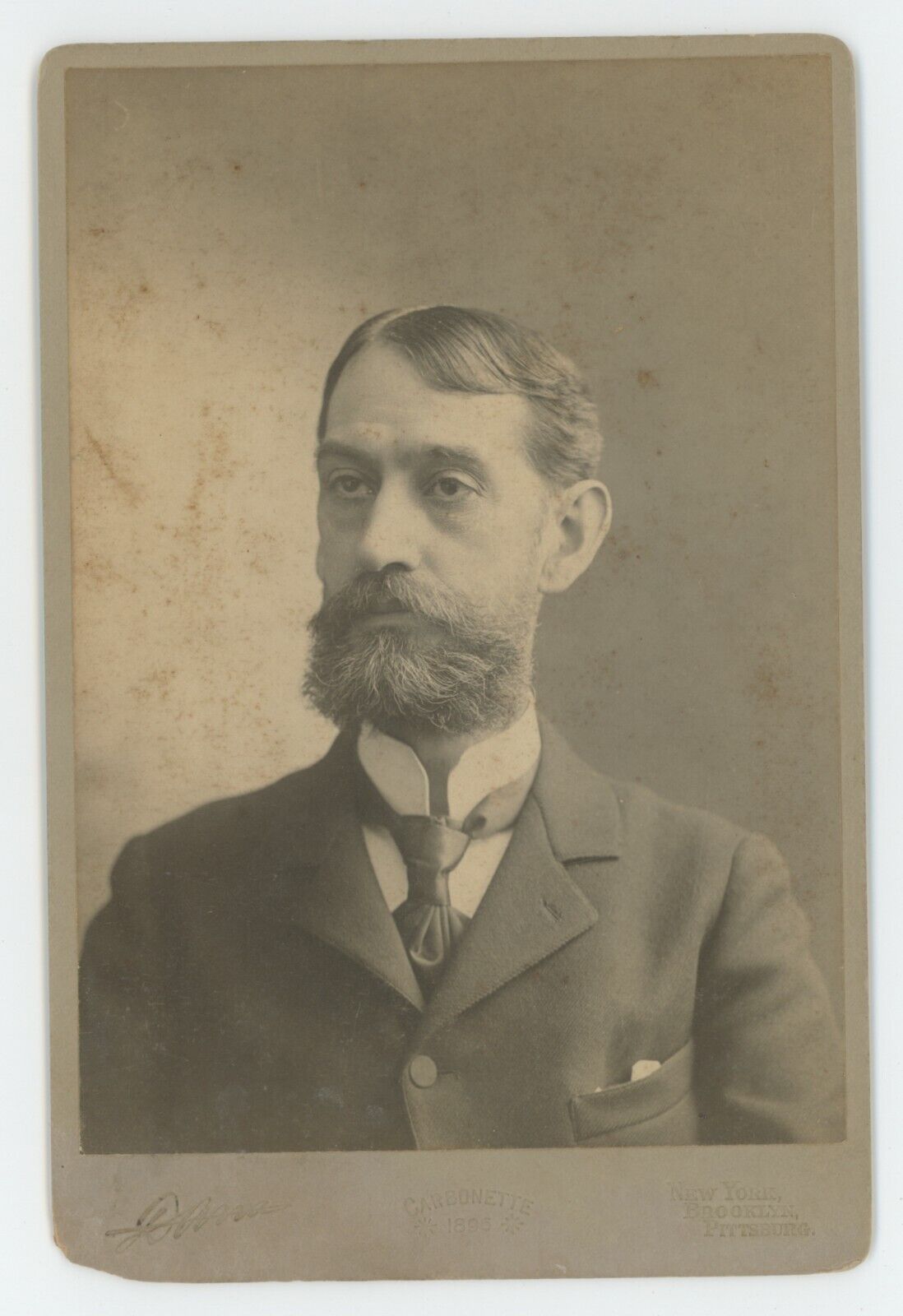 Antique Circa 1890s Cabinet Card Dapper Older Man With Styled Beard Brooklyn, NY