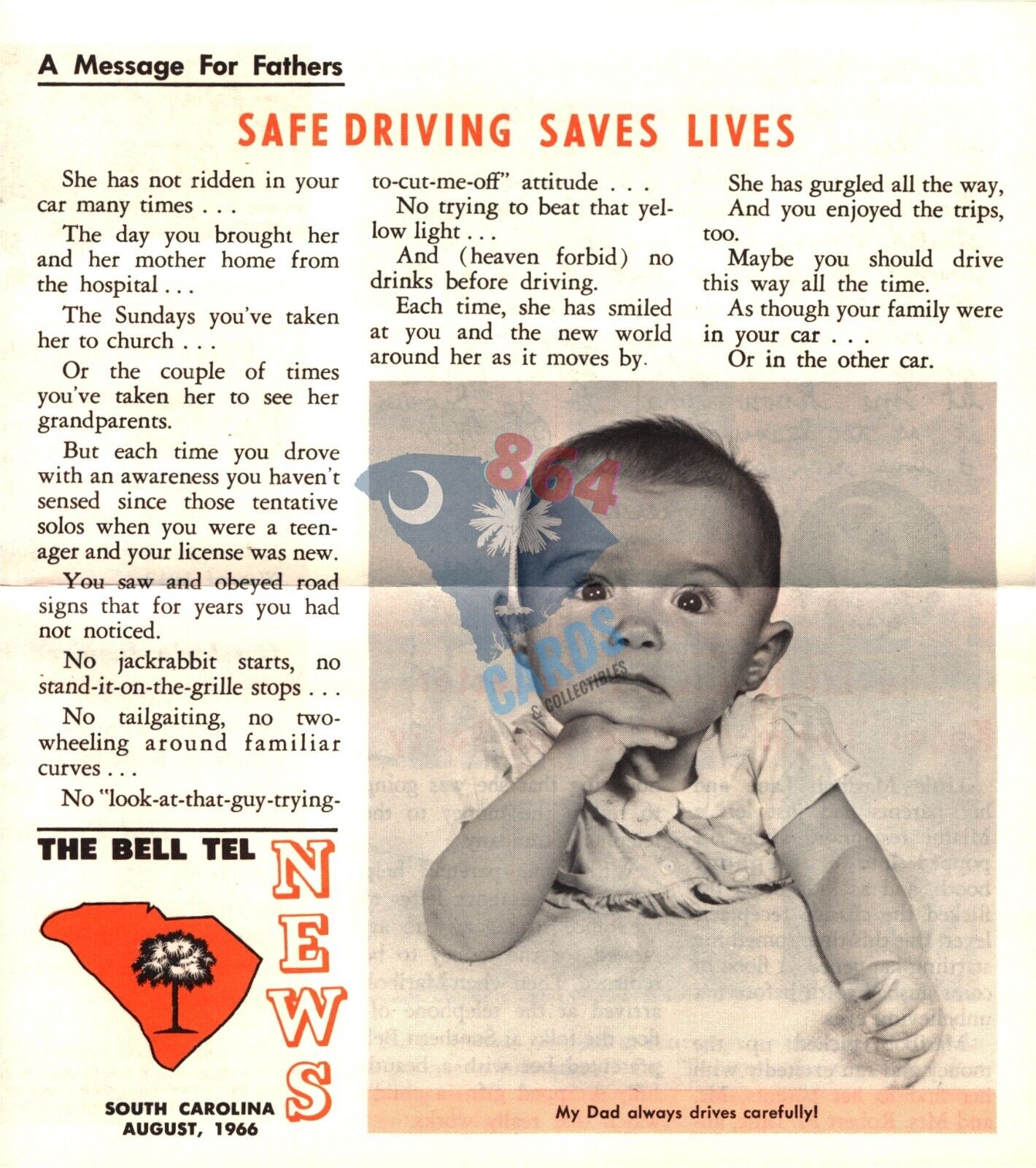 VTG BELL TEL NEWS South Carolina August 1966: Safe Driving Fathers CPR Mouth to