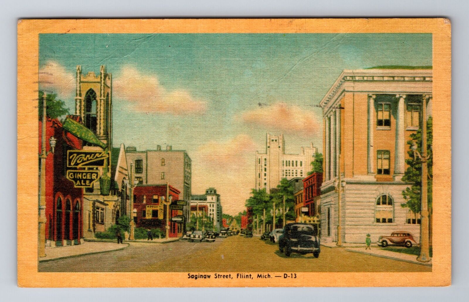 Flint MI-Michigan, Saginaw Street, Advertising, Vintage c1948 Souvenir Postcard