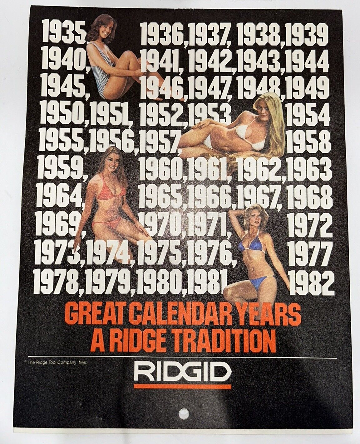 Vintage Ridgid Tools Pin Up Calendar 1981-1982 Ridge Tool Company Swimsuit Girls