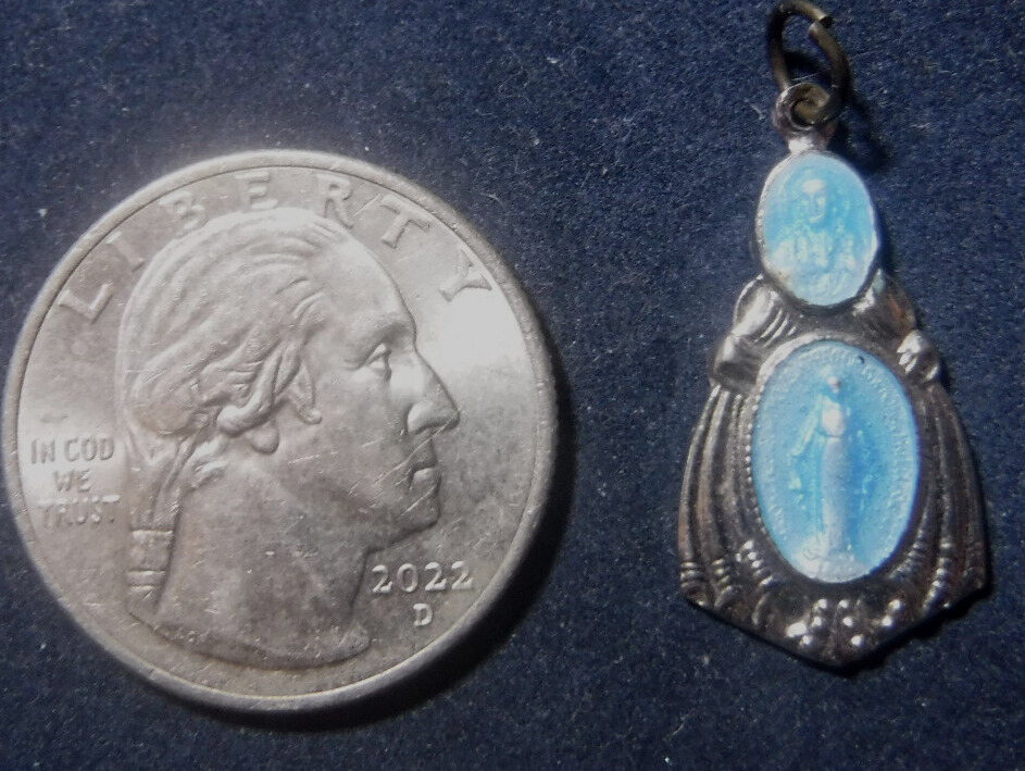 Two Way Medal Vintage Sterling Silver, Enamel, Miraculous Medal, Scapular Medal