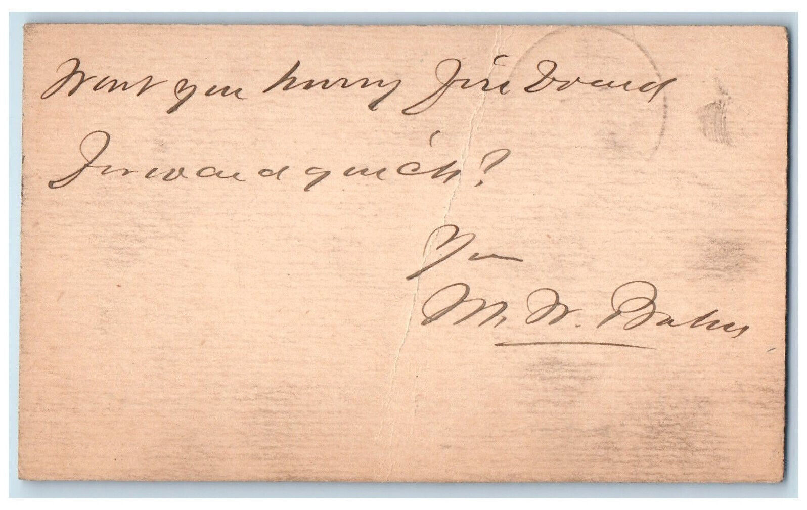 c1880's Frank Jansen & Bro Columbia PA Harrisburg & Baltimore RPO Postal Card
