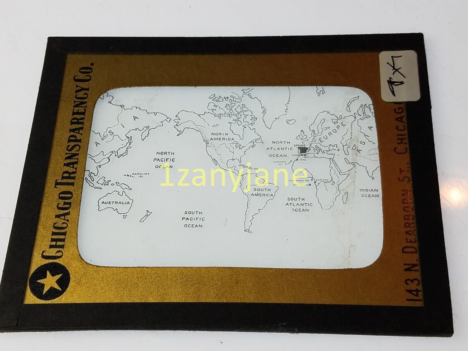 LXL Glass Magic Lantern Slide Photo OUTLINES OF CONTINENTS AND OCEANS IDENTIFIED