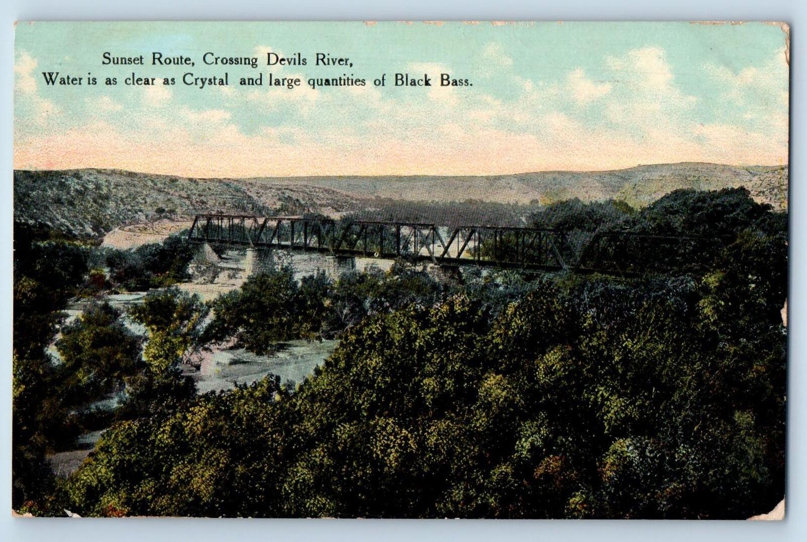c1910 Sunset Route Crossing Devils River Truss Bridge Clear Water Texas Postcard