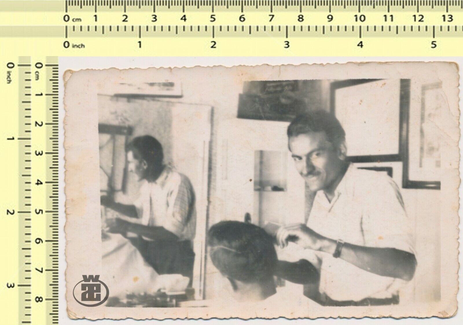 060 1940\'s Man at Hairdresser Barber Shop Abstract Surreal Scene vintage photo