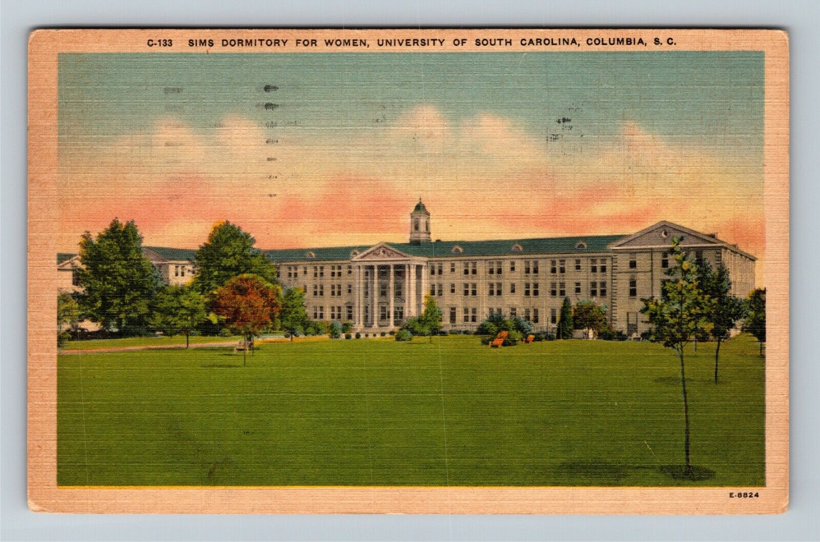 Columbia SC, University Of South Carolina Women's Dormitory Linen c1954 Postcard
