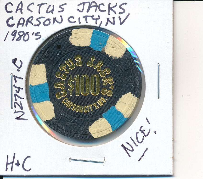 $100 CASINO CHIP -CACTUS JACKS CARSON CITY NV 1980