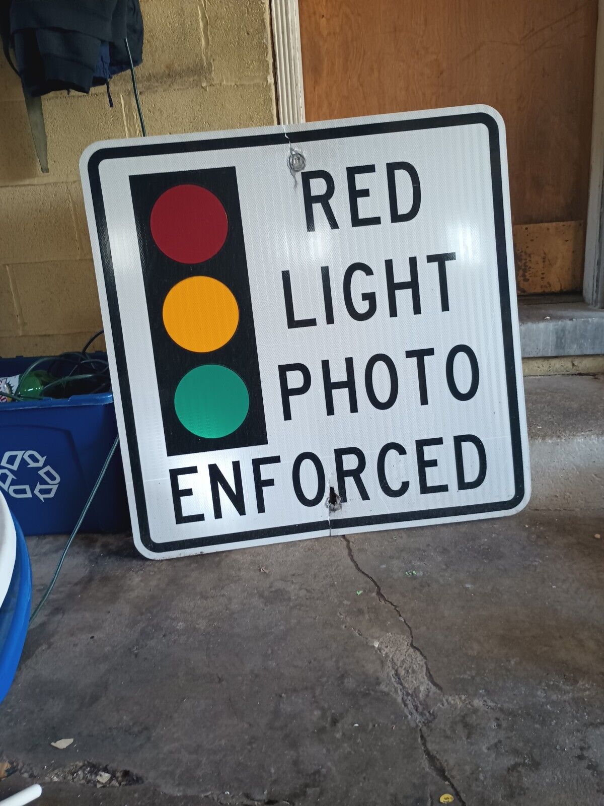 Large red light phot enforced metal sign 36x36