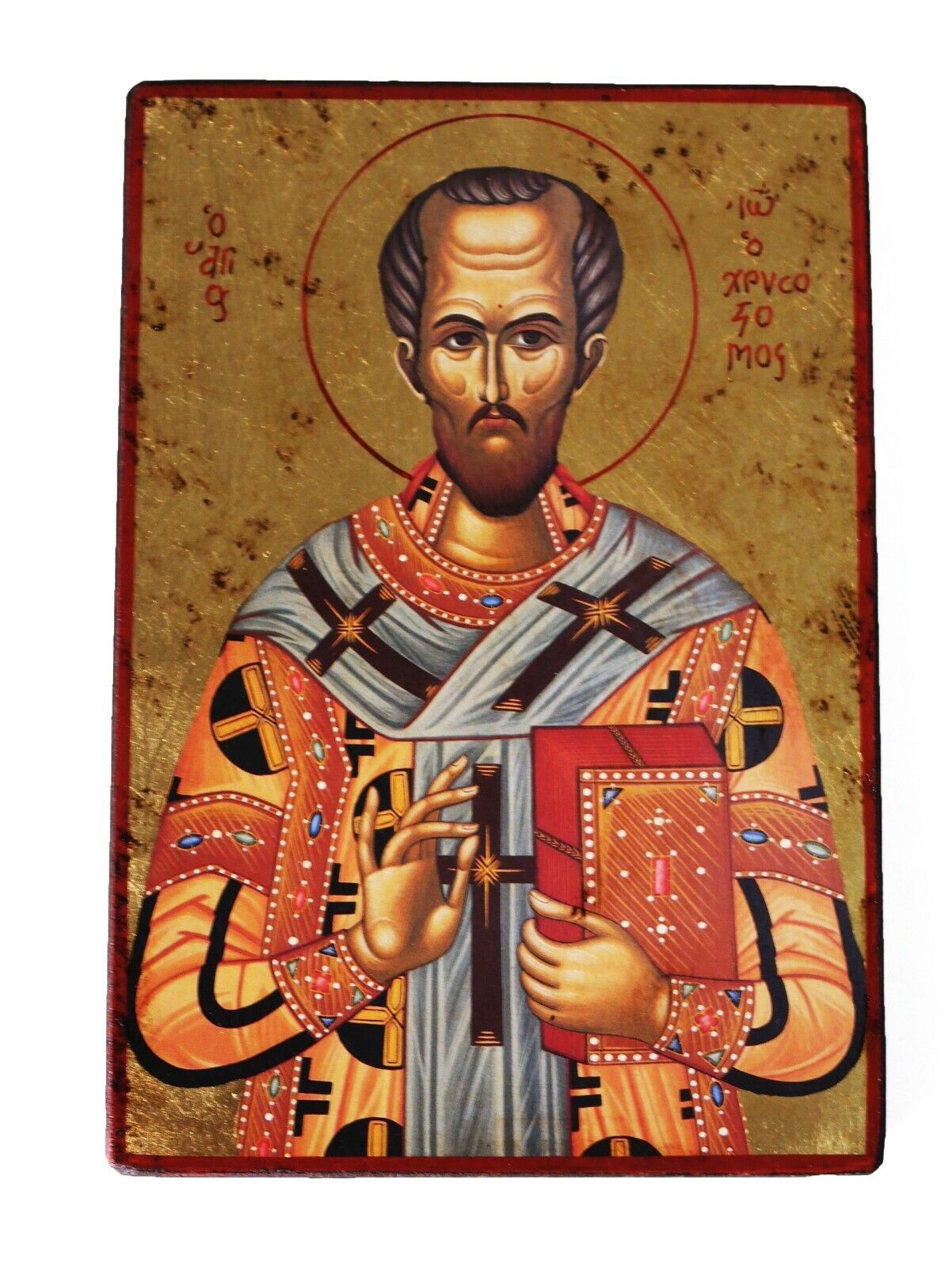 Greek Russian Orthodox Handmade Wood Icon St. John Chrysostom 19x13cm