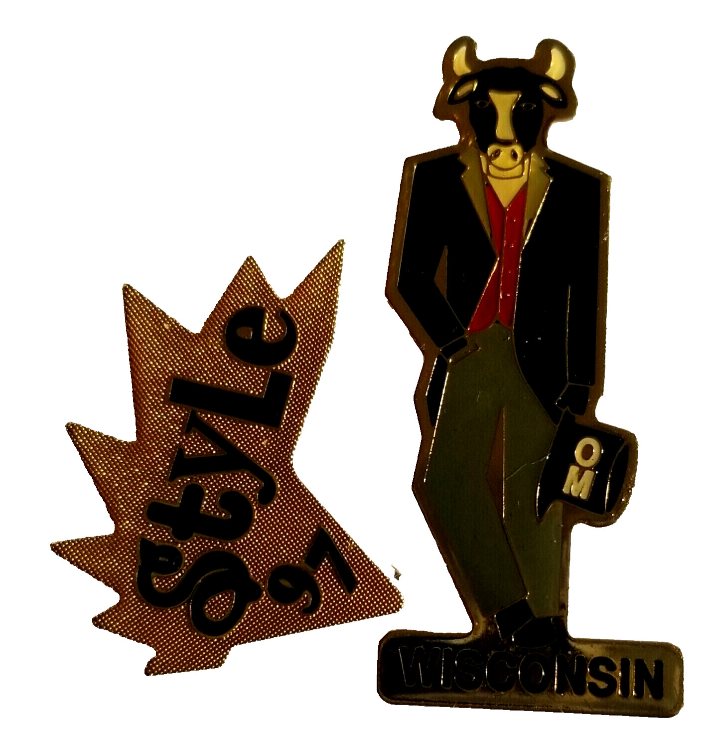 WI OM Pin 1997 StyLe Cow in Suit 2PC OOTM 💥 Odyssey of the Mind Pinback