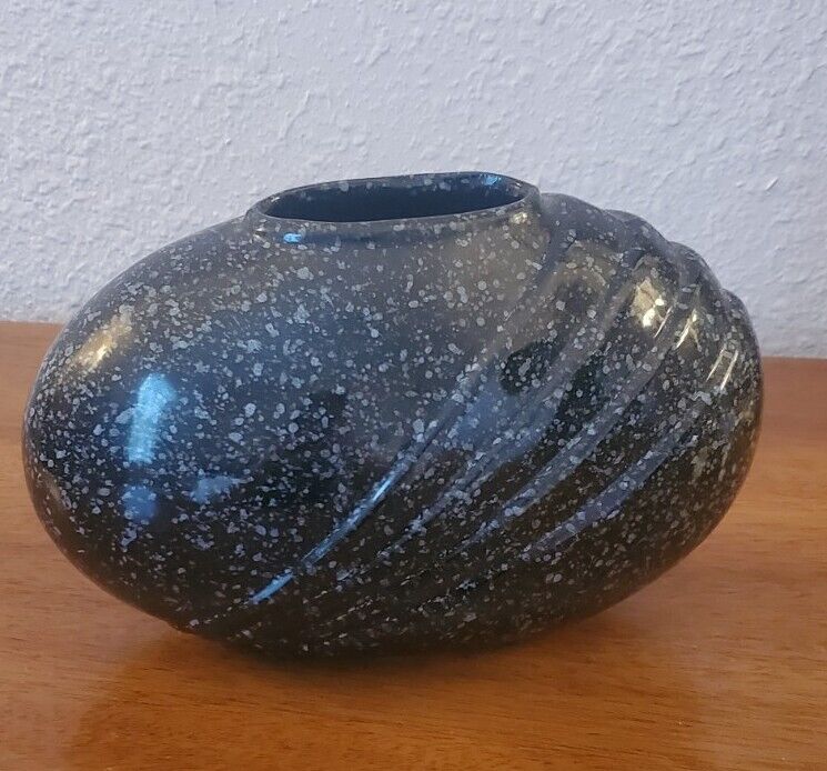 Vintage 1980s Artmark Art Deco Black Speckled Ceramic Vase