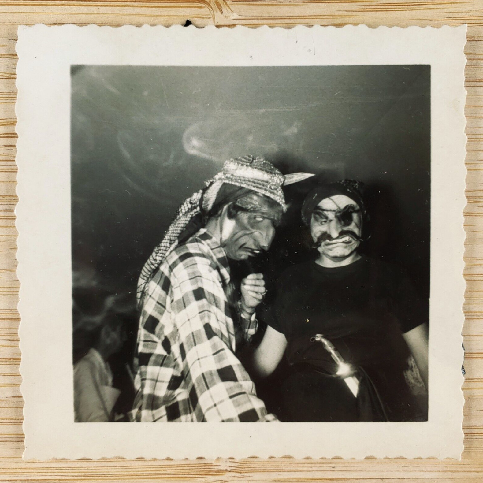 Smoky Room Masked Pirate Photo 1940s Halloween Party Mask Costume Snapshot C3009