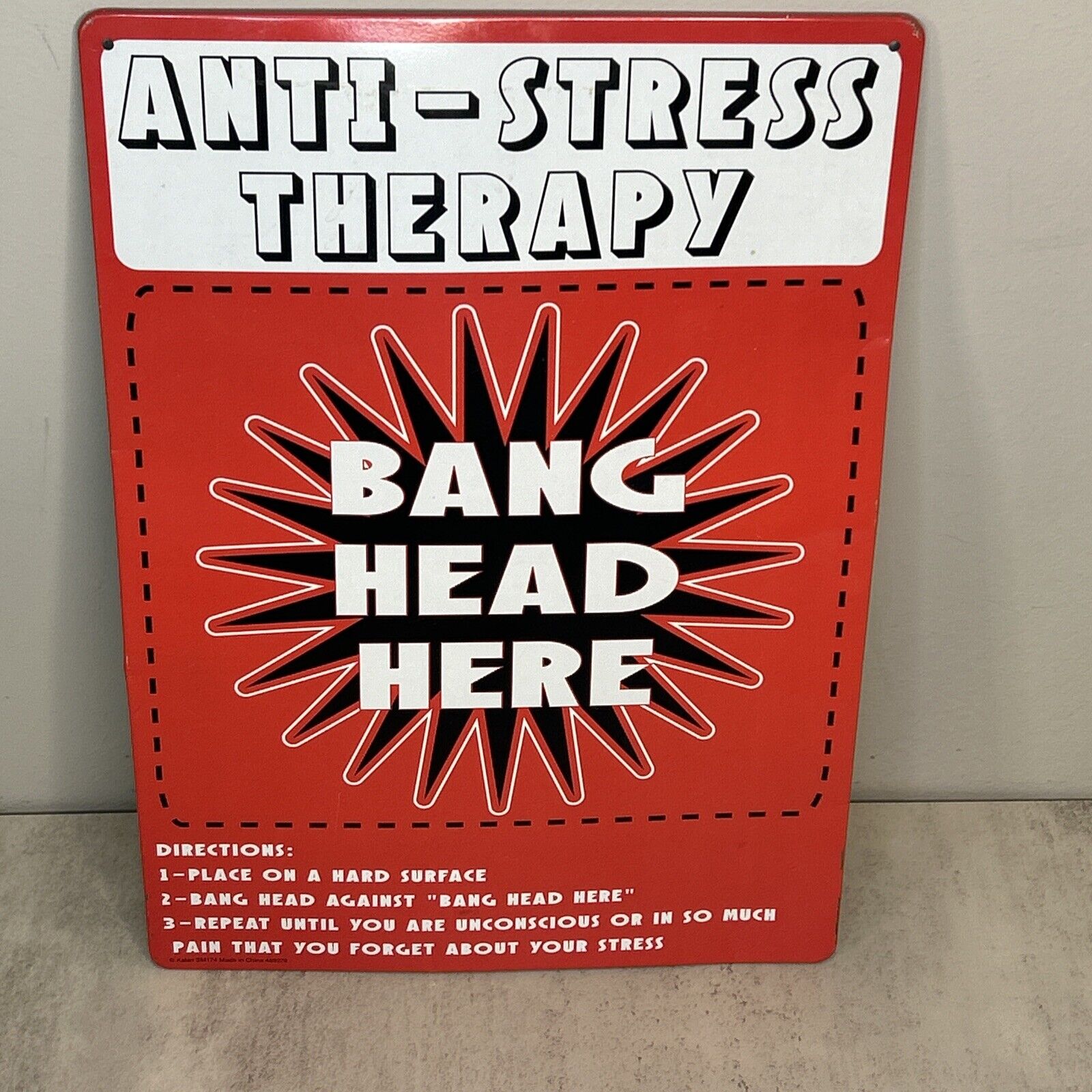 Anti-Stress Therapy Metal Sign 8” X 11.5” Bang Head Here Funny Frustration