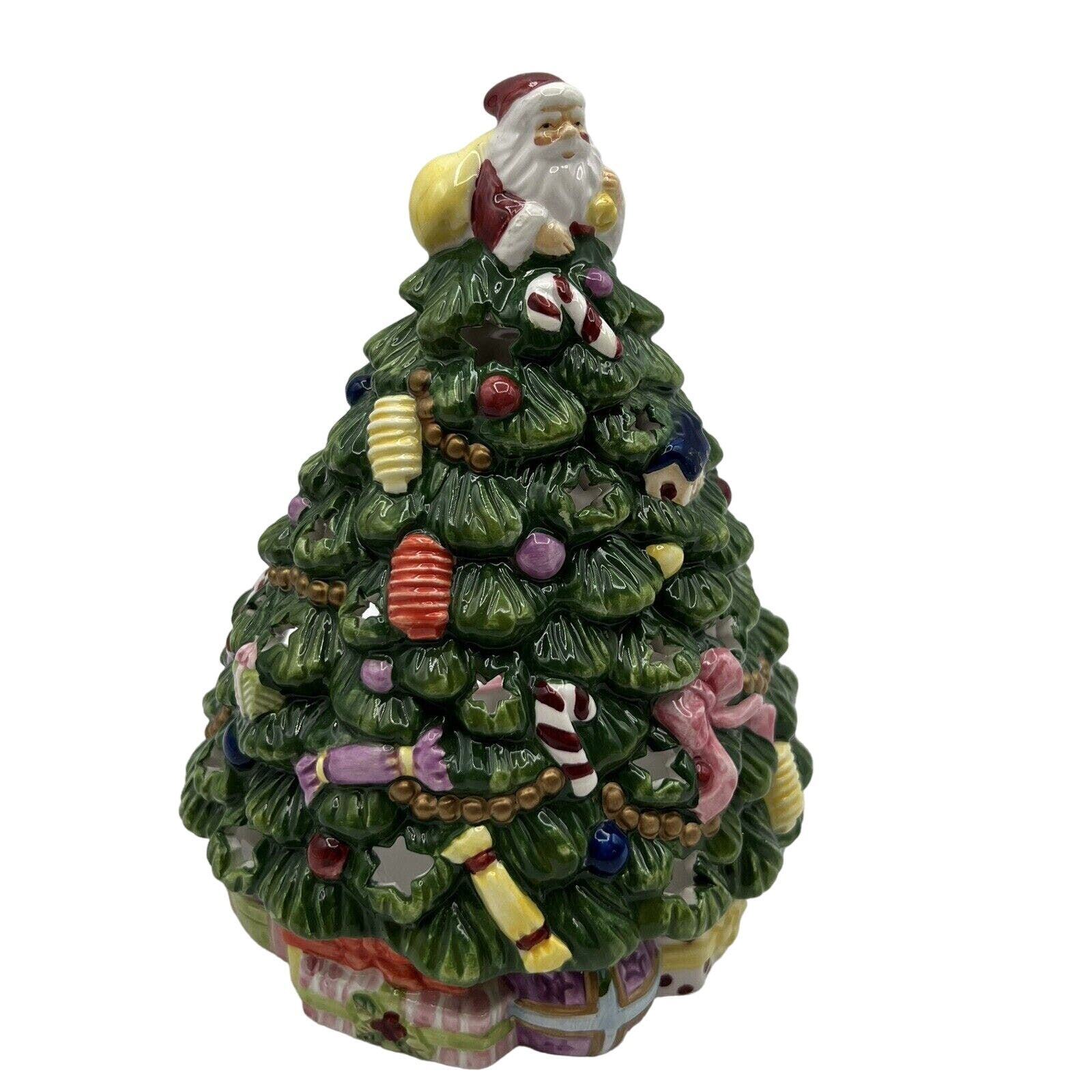 Vtg Spode Figural Christmas Tree Votive Candle Incense Holder w/ Santa Gifts