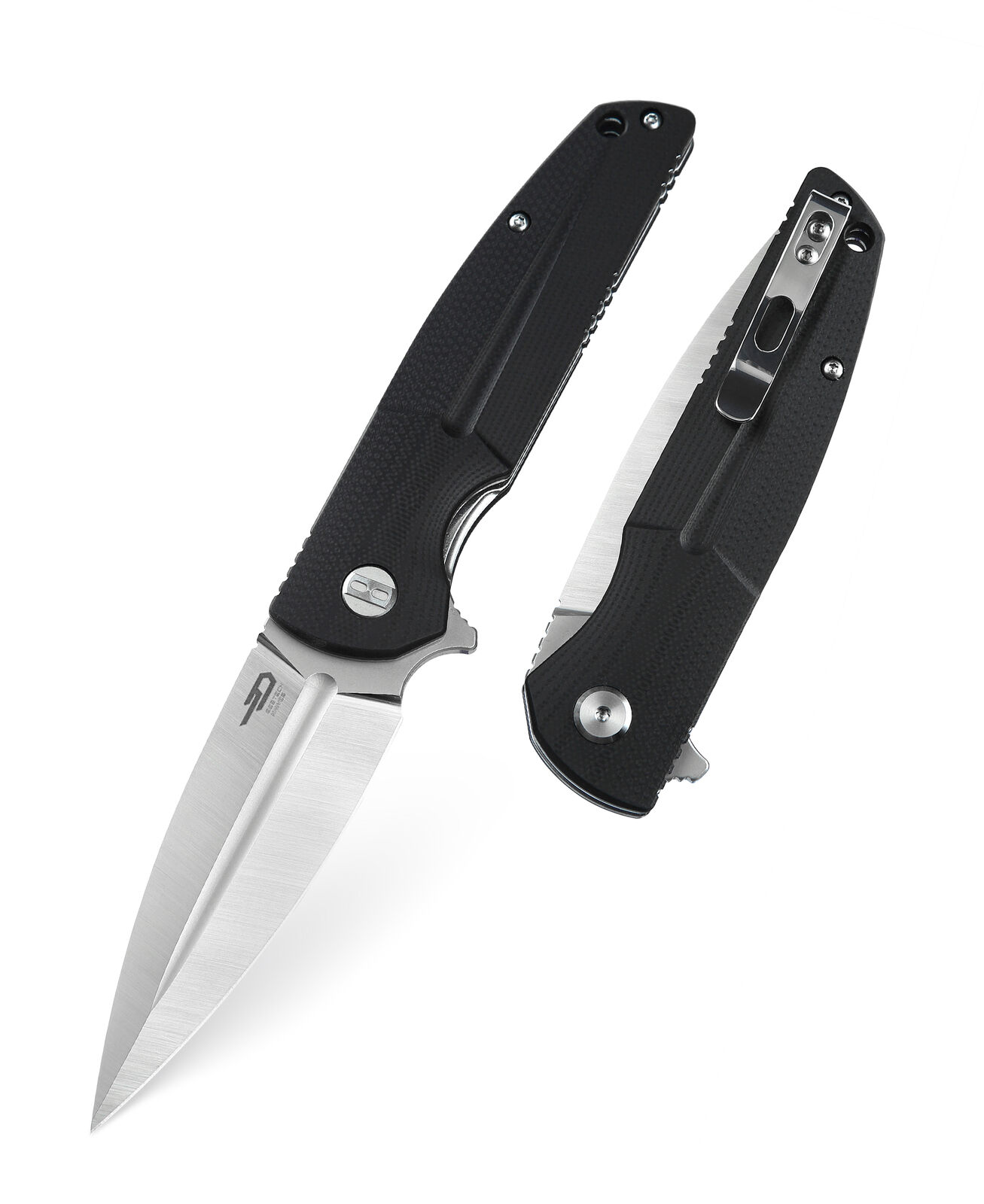 Bestech Fin Folding Knife Black G10 Handle 14C28N Plain Edge Satin BG34A-1