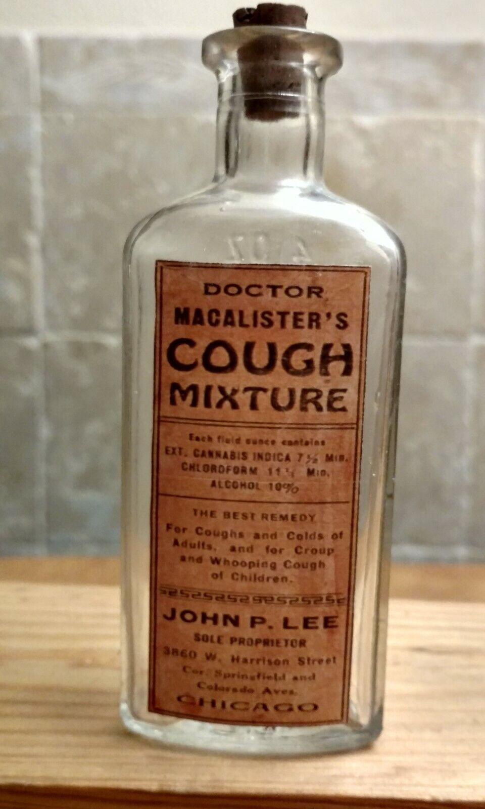 Vintage Medicine Hand Crafted Bottle, Dr. Macalister's Cough Mix w/Can (Copy)