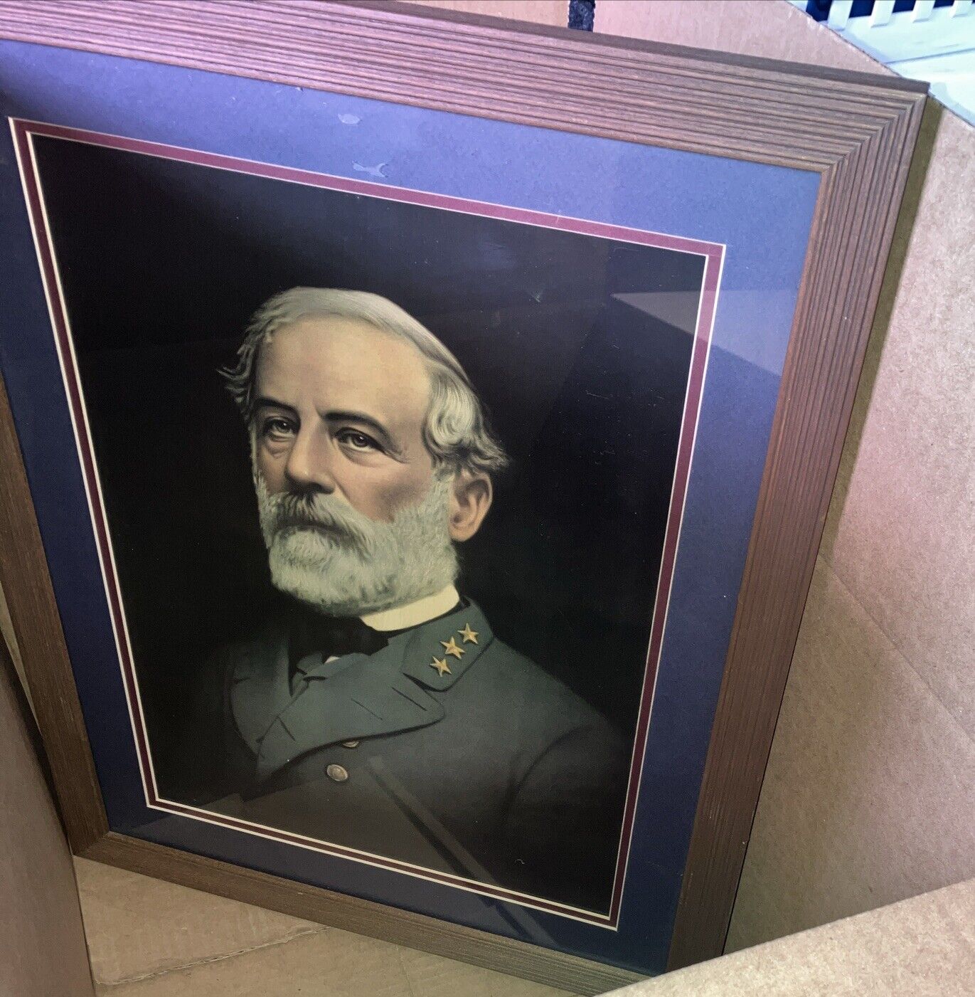 General Robert E Lee 18“ X 22“ Wood Framed Under Glass Matted Lee Print Rare Pic